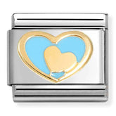 Nomination Composable Classic Link 030283/31 Blue Heart with Gold Heart in 18K Gold & Enamel